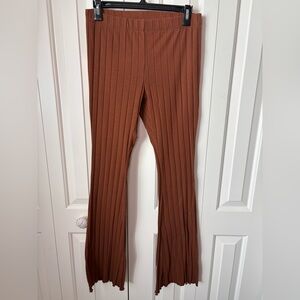 Topshop Rust Ribbed Flare Trousers